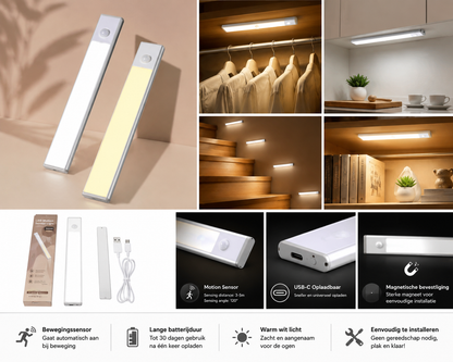 LumaSense™ LED Sensorlamp – Draadloos & Oplaadbaar