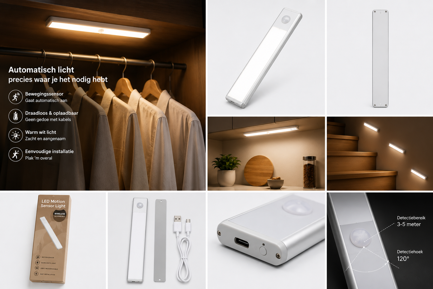 LumaSense™ LED Sensorlamp – Draadloos & Oplaadbaar